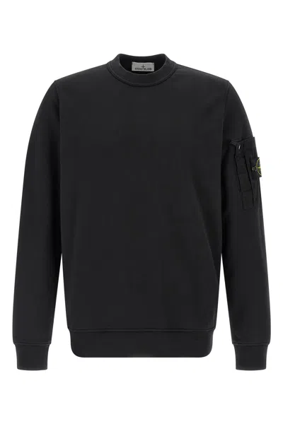 Stone Island Crewneck Sweatshirt With Ribbed Detailing And Logo Patch In Black