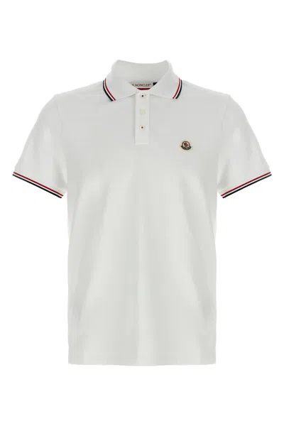 Moncler Cotton Piquet Polo Shirt With Tricolor Trim In White