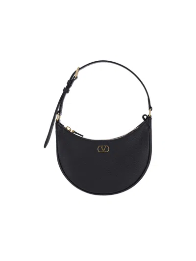 Valentino Half-moon Leather Shoulder Bag With Chain Strap In Black