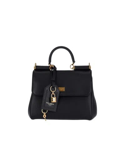 Dolce & Gabbana Medium Sicily Leather Handbag With Structured Design In Black