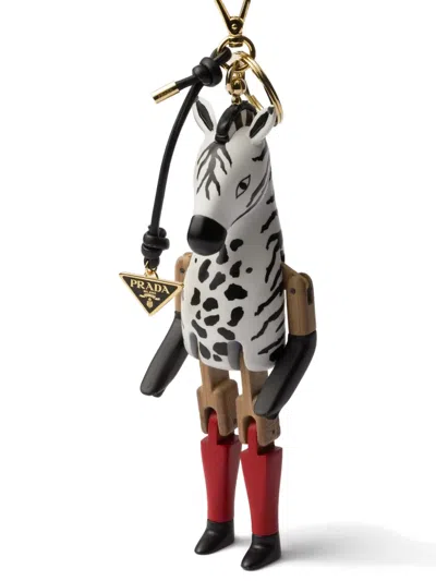 Prada Zebra Triangle Keyring Charm In Silver