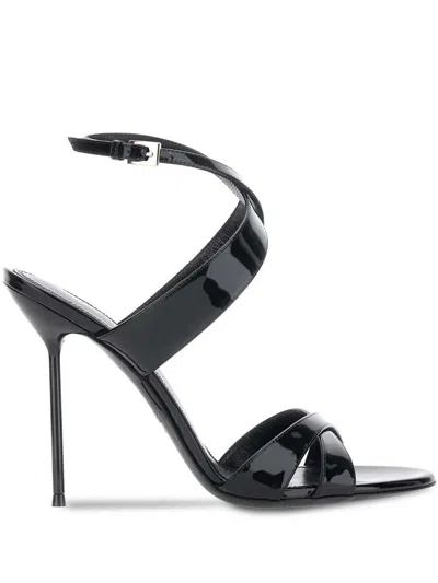 Paris Texas Lidia Black Sandals With High Stiletto Heel And Criss-crossed Ankle Strap In Patent Leather Woman
