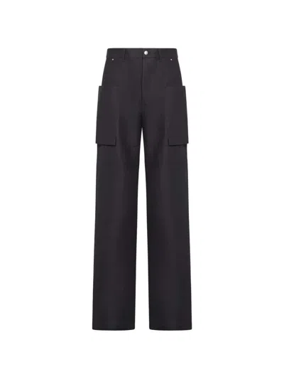 Rick Owens Stefan Flared Grain De Poudre Wool Cargo Trousers In Black