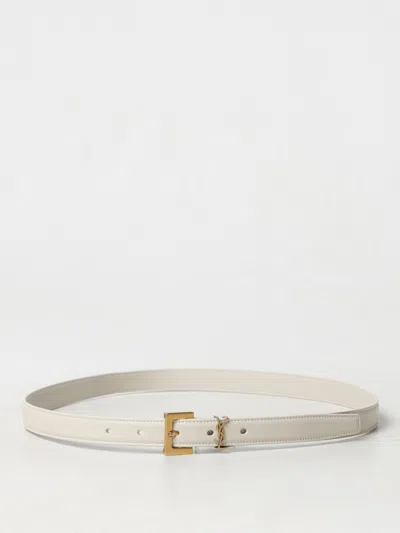 Saint Laurent Cassandre Leather Belt With Monogram Loop In White