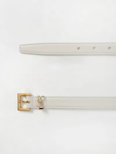 Saint Laurent Cassandre Leather Belt With Monogram Loop In White
