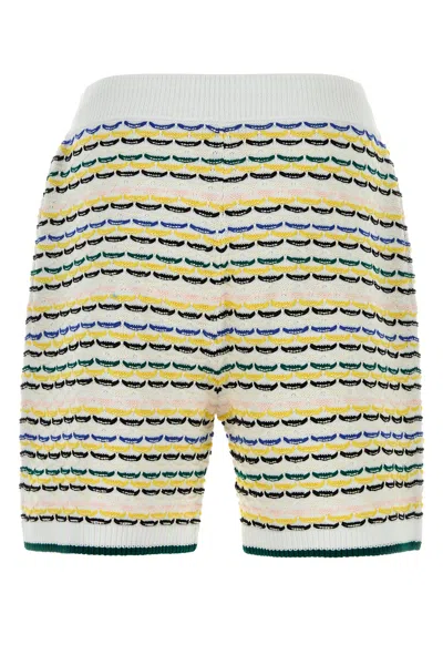 Casablanca Men White Crochet Cotton Tuck Stitch Shorts In Multi