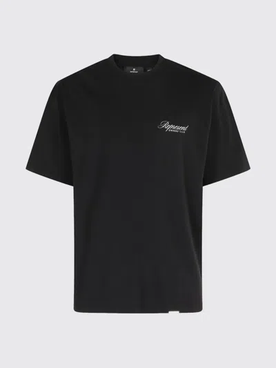 Represent Black Crewneck T-shirt With With Front And Back Owners Club Print In Cotton Man In Black