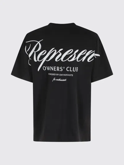 Represent Black Crewneck T-shirt With With Front And Back Owners Club Print In Cotton Man In Black