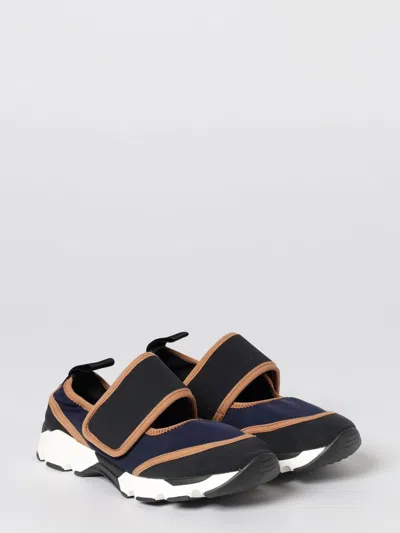 Marni Dark Blue And Black Mary Jane Running Polyamide Sneakers In Multi