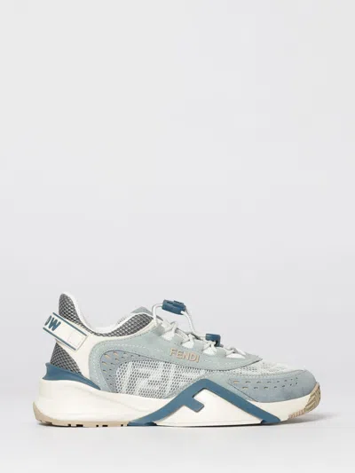 Fendi Flow Mesh Sneakers Perforated Design Rubber Sole In Blue