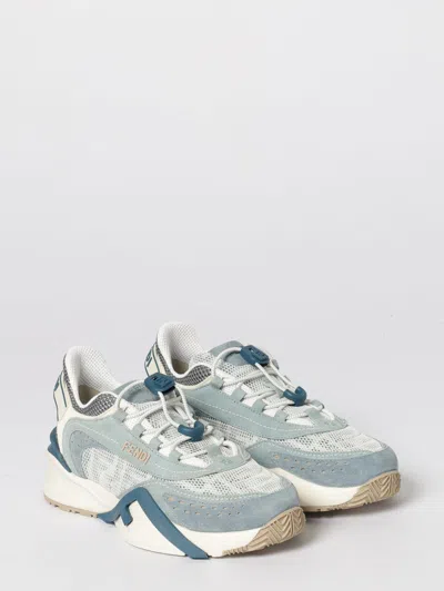 Fendi Flow Mesh Sneakers Perforated Design Rubber Sole In Blue