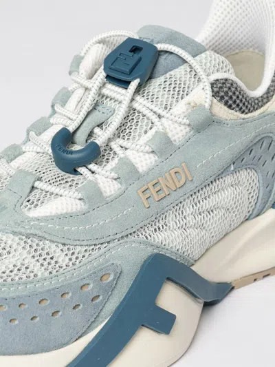 Fendi Flow Mesh Sneakers Perforated Design Rubber Sole In Blue