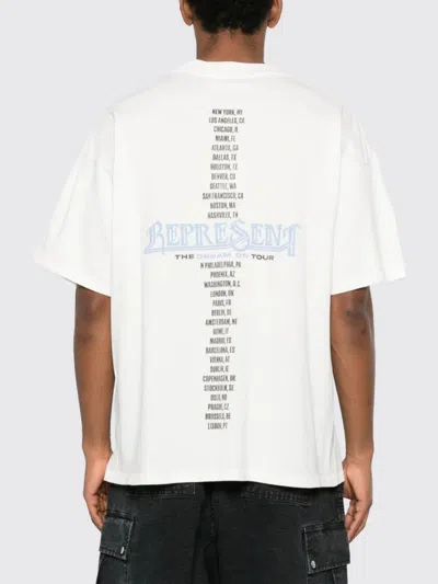 Represent White Crew Neck T-shirt With Graphic Print On Front And Back In Cotton Man In Multi