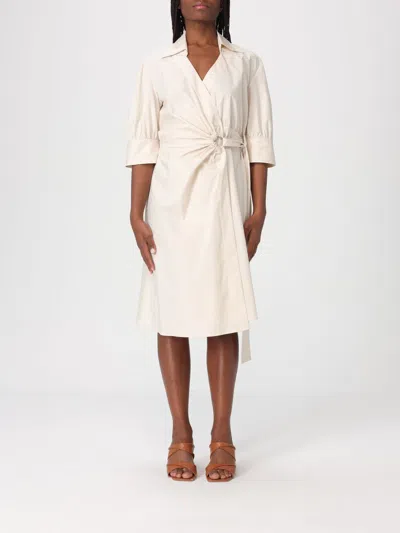 Pinko Wrap Dress Knee Length Puff Sleeves In Neutral