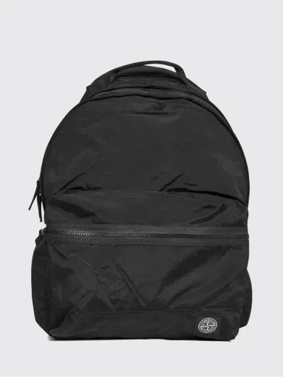 Stone Island Backpack Adjustable Straps Front Zip Pocket Top Handle In Black