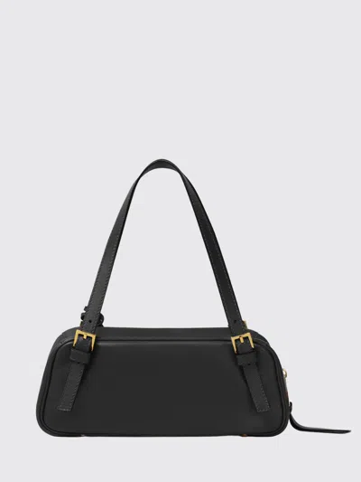 Versace Tag Bowling Black Shoulder Bag With Metallic Logo Lettering And Medusa Head Pendant In Leather Woman In Blue