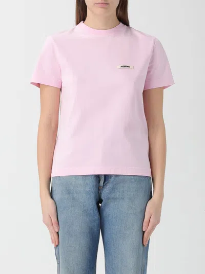 Jacquemus Pink Crew Neck T-shirt With Logo Patch On The Front In Cotton Woman