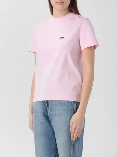 Jacquemus Pink Crew Neck T-shirt With Logo Patch On The Front In Cotton Woman