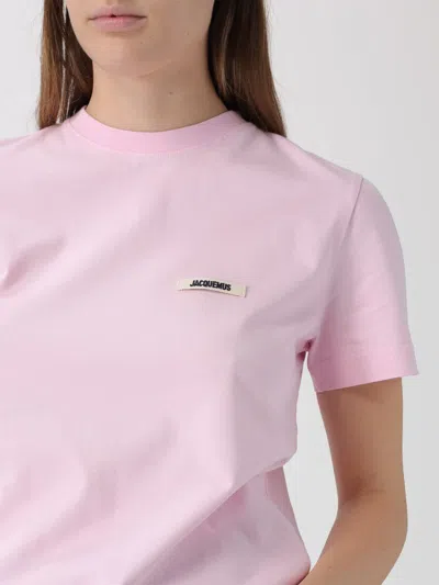 Jacquemus Pink Crew Neck T-shirt With Logo Patch On The Front In Cotton Woman