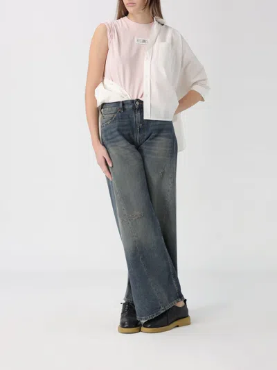 Mm6 Maison Margiela Crew Neck Short Sleeve Cotton Jersey Top In Pink