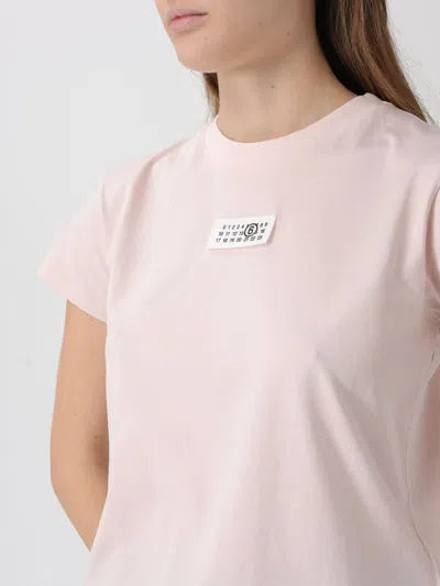Mm6 Maison Margiela Crew Neck Short Sleeve Cotton Jersey Top In Pink
