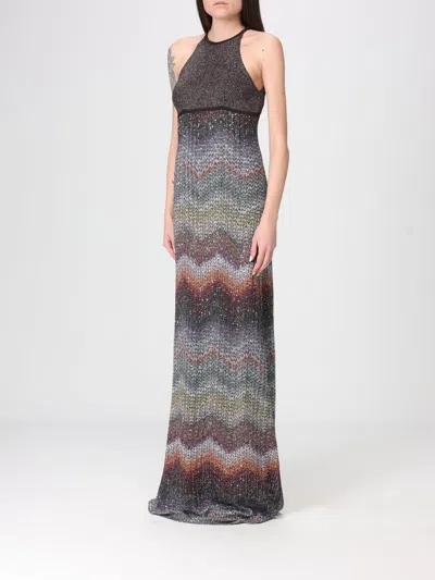 Missoni Long Halter-neck Dress In A Greek-style Zigzag Knit With Sequins Clothing In Multi
