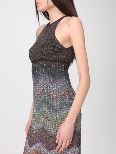 Missoni Long Halter-neck Dress In A Greek-style Zigzag Knit With Sequins Clothing In Multi