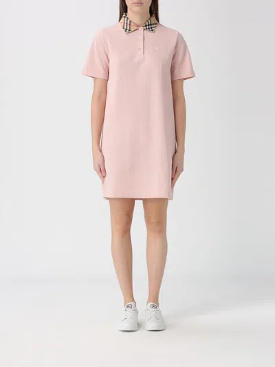 Burberry Piquet Polo Dress Checked Collar Short Sleeves In Pink