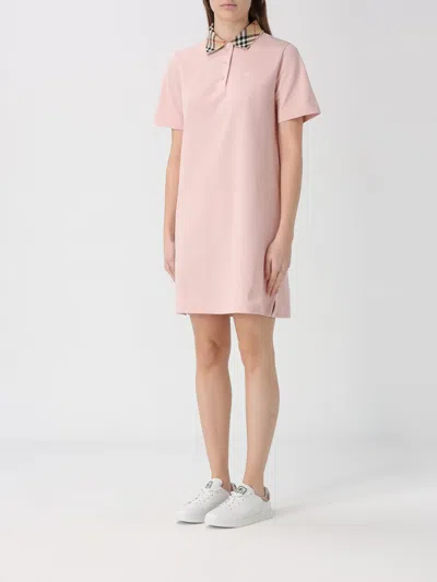 Burberry Piquet Polo Dress Checked Collar Short Sleeves In Pink
