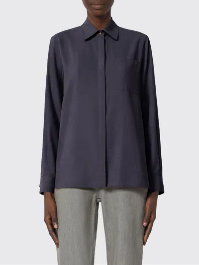 Max Mara Mxmsiamese Collared Shirt Long Sleeves Pocket In Gray