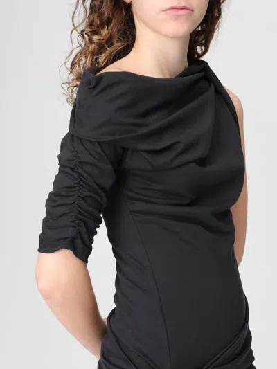 Jacquemus Asymmetrical One-shoulder Bodycon Mini Dress With Ruched Sleeve In Black