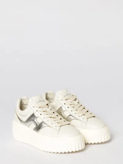 Hogan Women Silver H-stripes Leather Sneakers, 7.5 Luxury Sneakers For Women Darveys In White