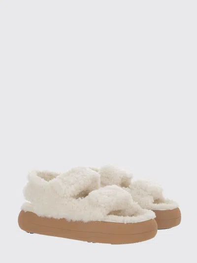 Moon Boot Shearling Sandals With Thick Sole In White
