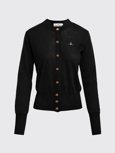 Vivienne Westwood Cropped Cardigan With Distinctive Buttons And Embroidered Emblem In Black