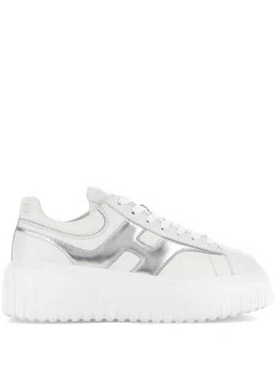 Hogan Women Silver H-stripes Leather Sneakers, 7.5 Luxury Sneakers For Women Darveys In White