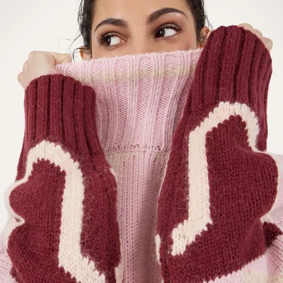 La Doublej Patterned Turtleneck Sweater In Pink