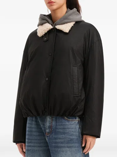 Mini Cream Shearling-collar Buttoned Jacket In Black