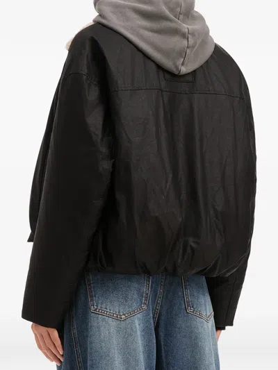 Mini Cream Shearling-collar Buttoned Jacket In Black
