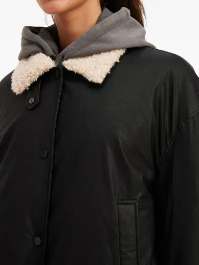 Mini Cream Shearling-collar Buttoned Jacket In Black