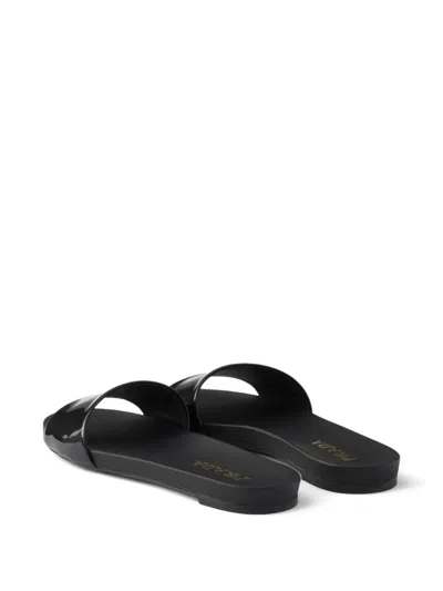 Prada Black Leather Slippers In Black