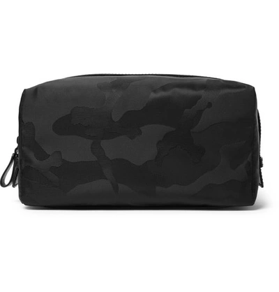 Valentino Garavani Leather-trimmed Camouflage-jacquard Shell Wash Bag In Black