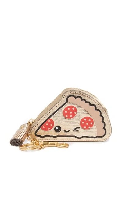 Shop Anya Hindmarch Pizza Coin Purse Key Ring In Light Gold
