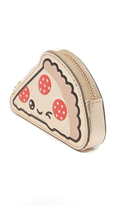 Shop Anya Hindmarch Pizza Coin Purse Key Ring In Light Gold