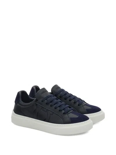 Ferragamo Low Top Sneaker With Gancini Ornament In Blue