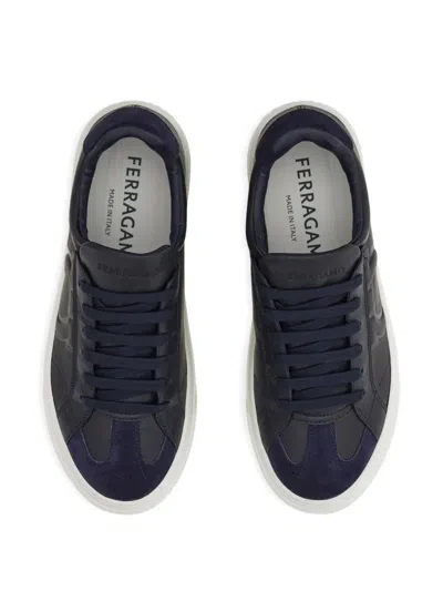 Ferragamo Low Top Sneaker With Gancini Ornament In Blue