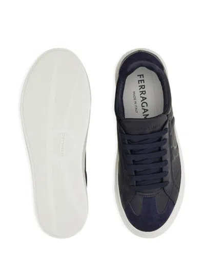 Ferragamo Low Top Sneaker With Gancini Ornament In Blue