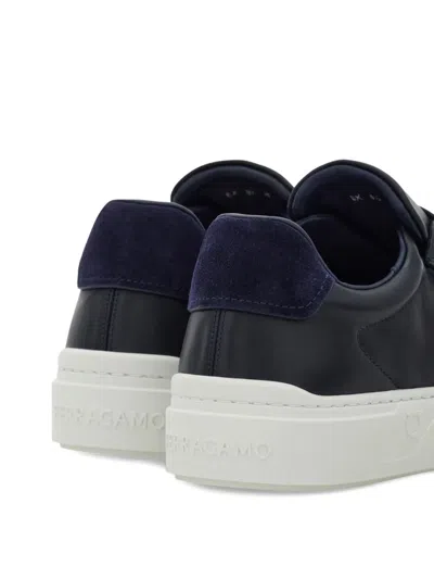 Ferragamo Low Top Sneaker With Gancini Ornament In Blue