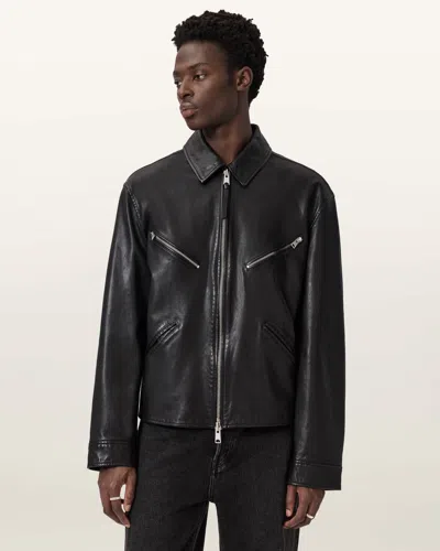 Allsaints Caon Oversized Leather Jacket In Black
