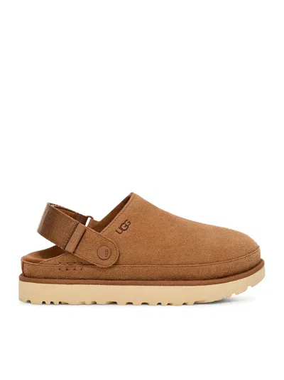 Ugg Goldenstar Suede Flatform Clogs In Brown