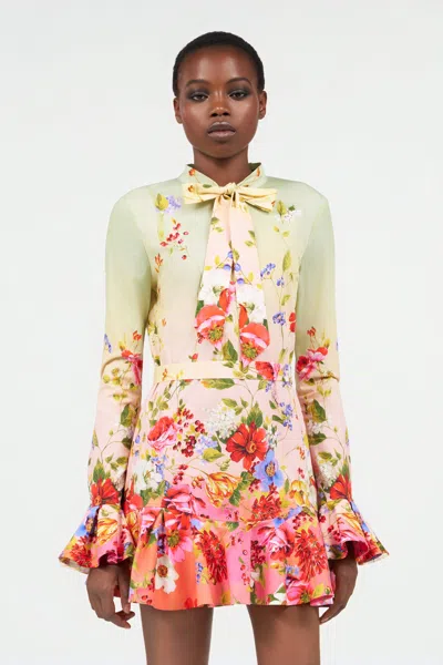 Roberto Cavalli Floral Silk Blend Dress High Neck In White